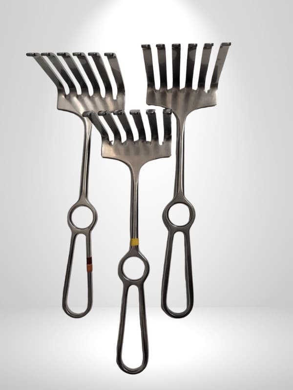 Set of three stainless steel surgical retractors, available in the Maximo Medical eBay store